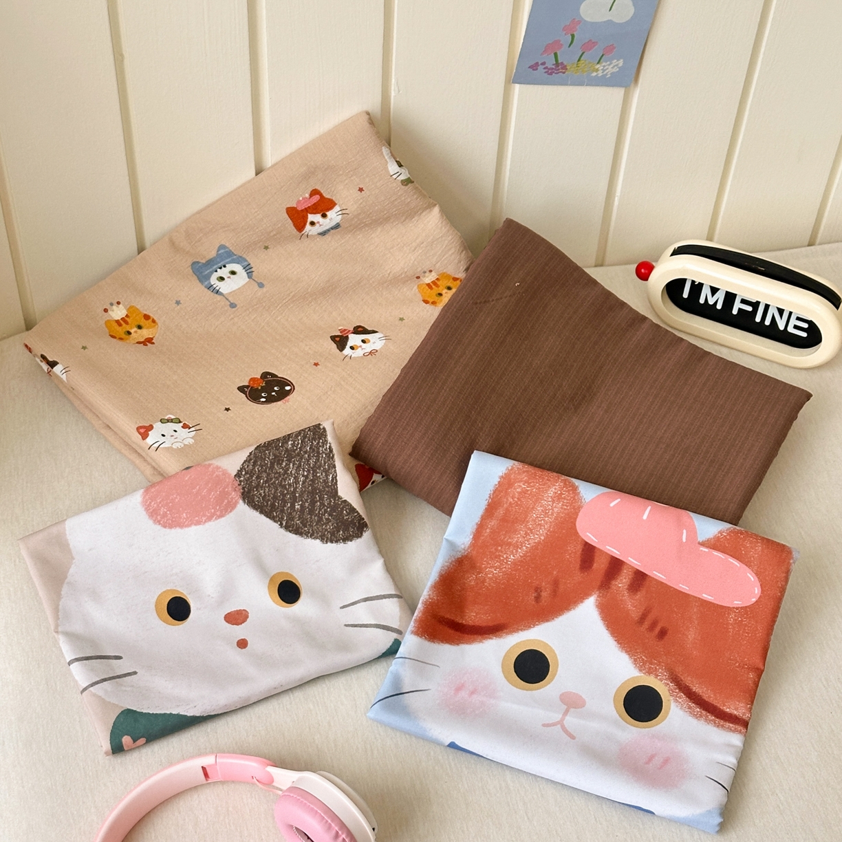 91家纺网 家纺一手货源 找家纺 一霖家纺 2026新款云感皱皱纱小清新印花数码系列四件套 小红书爆款 萌猫来袭