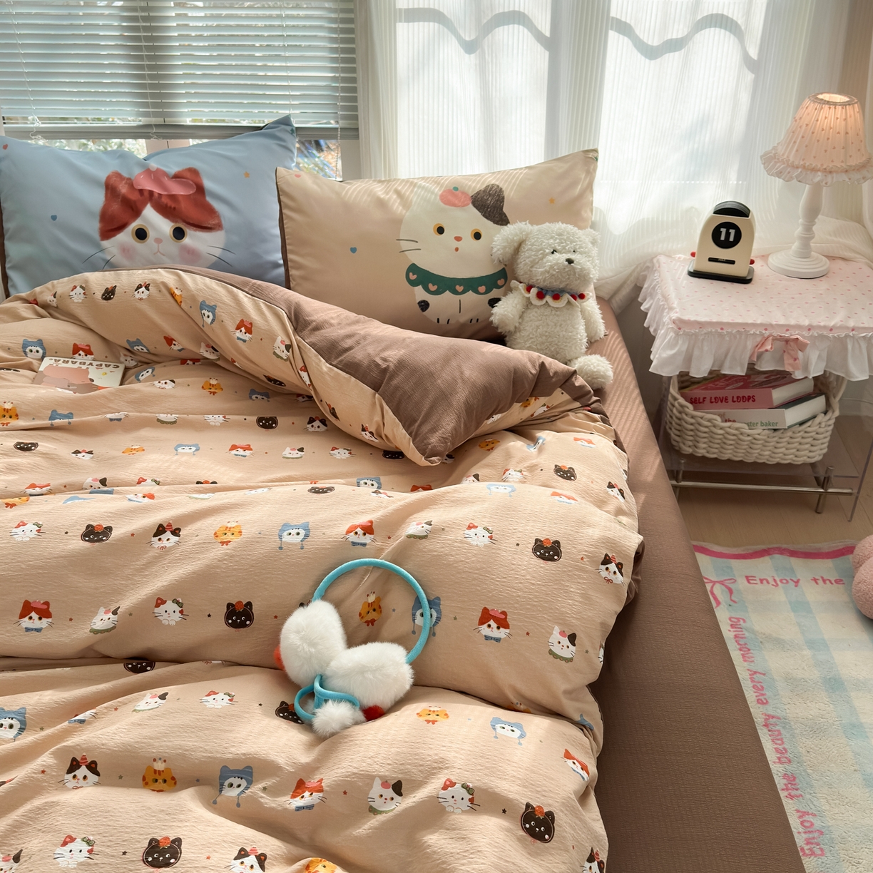 91家纺网 家纺一手货源 找家纺 一霖家纺 2026新款云感皱皱纱小清新印花数码系列四件套 小红书爆款 萌猫来袭