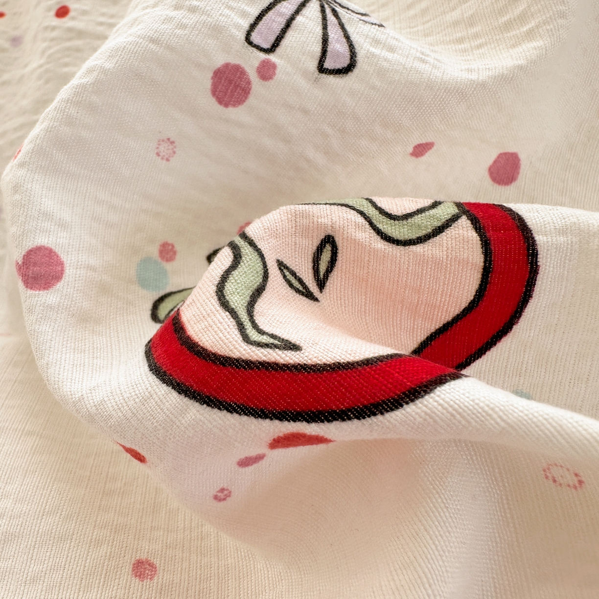 91家纺网 家纺一手货源 找家纺 一霖家纺 2026新款云感皱皱纱小清新印花数码系列四件套 小红书爆款 苹果小怪