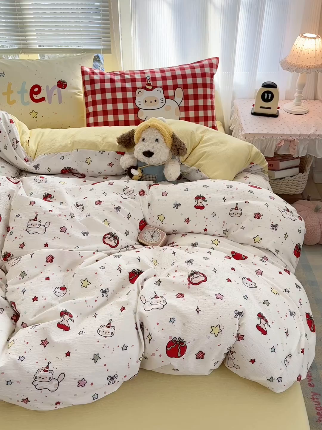 91家纺网 家纺一手货源 找家纺 一霖家纺 2026新款云感皱皱纱小清新印花数码系列四件套 小红书爆款 苹果小怪