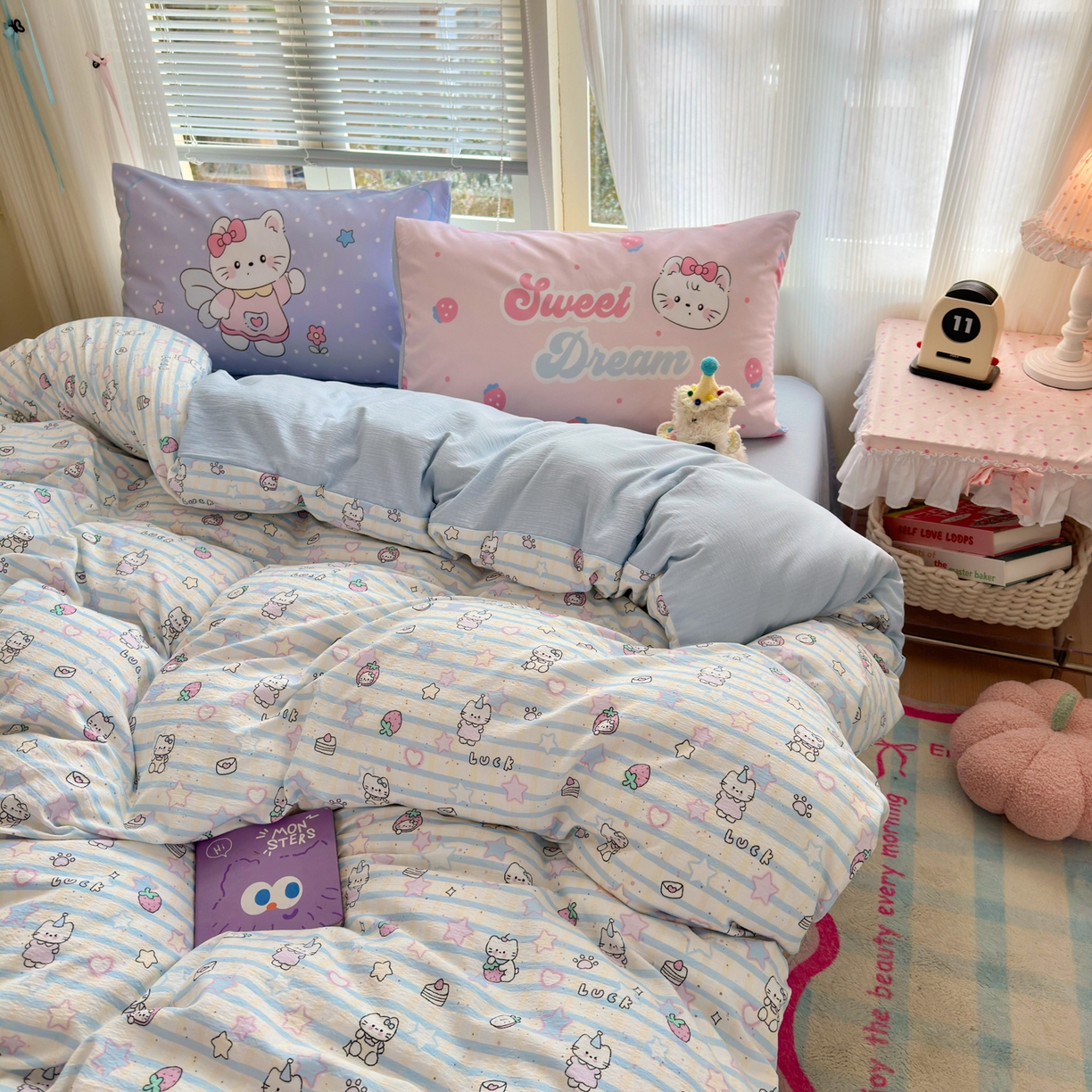 91家纺网 家纺一手货源 找家纺 一霖家纺 2026新款云感皱皱纱小清新印花数码系列四件套 小红书爆款 切块蛋糕猫