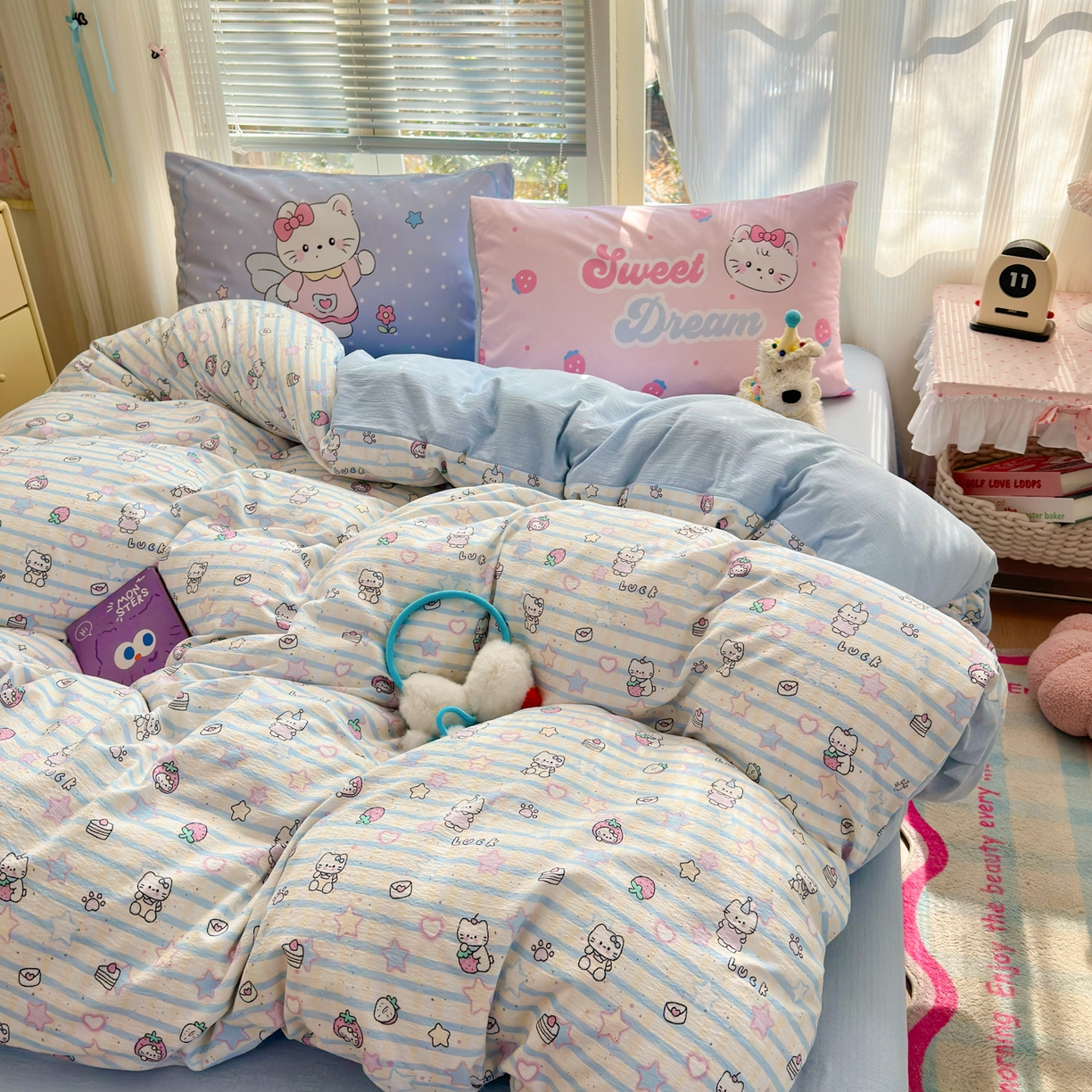 91家纺网 家纺一手货源 找家纺 一霖家纺 2026新款云感皱皱纱小清新印花数码系列四件套 小红书爆款 切块蛋糕猫