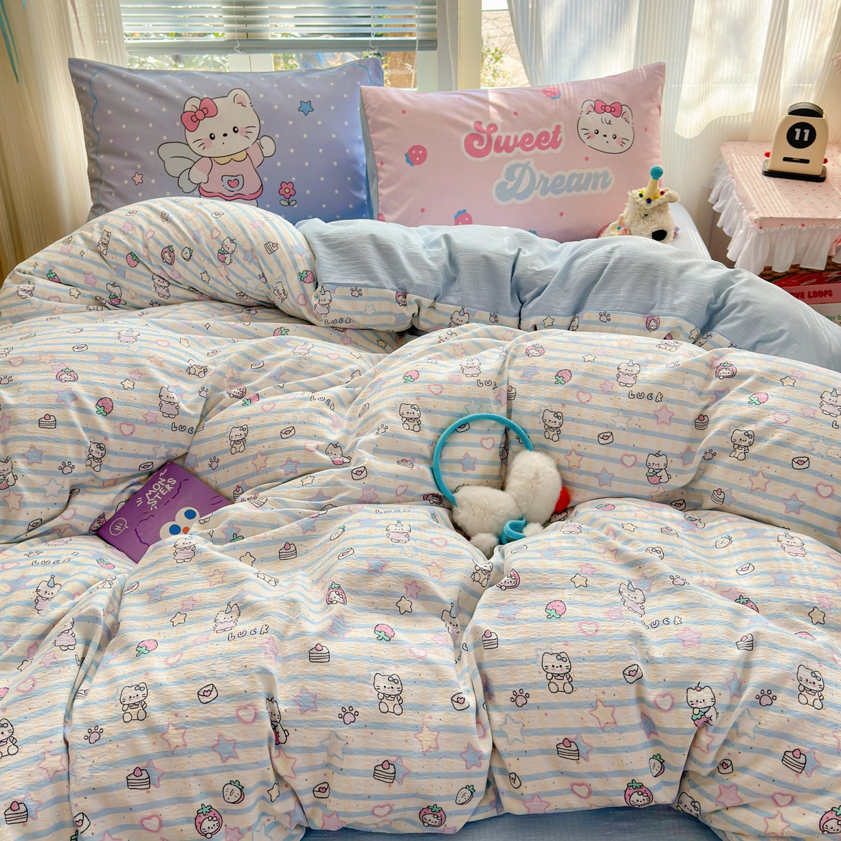 91家纺网 家纺一手货源 找家纺 一霖家纺 2026新款云感皱皱纱小清新印花数码系列四件套 小红书爆款 切块蛋糕猫