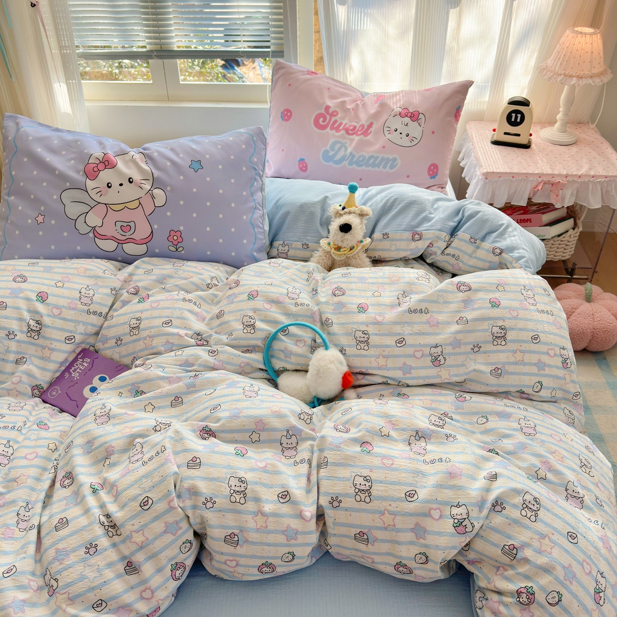 91家纺网 家纺一手货源 找家纺 一霖家纺 2026新款云感皱皱纱小清新印花数码系列四件套 小红书爆款 切块蛋糕猫