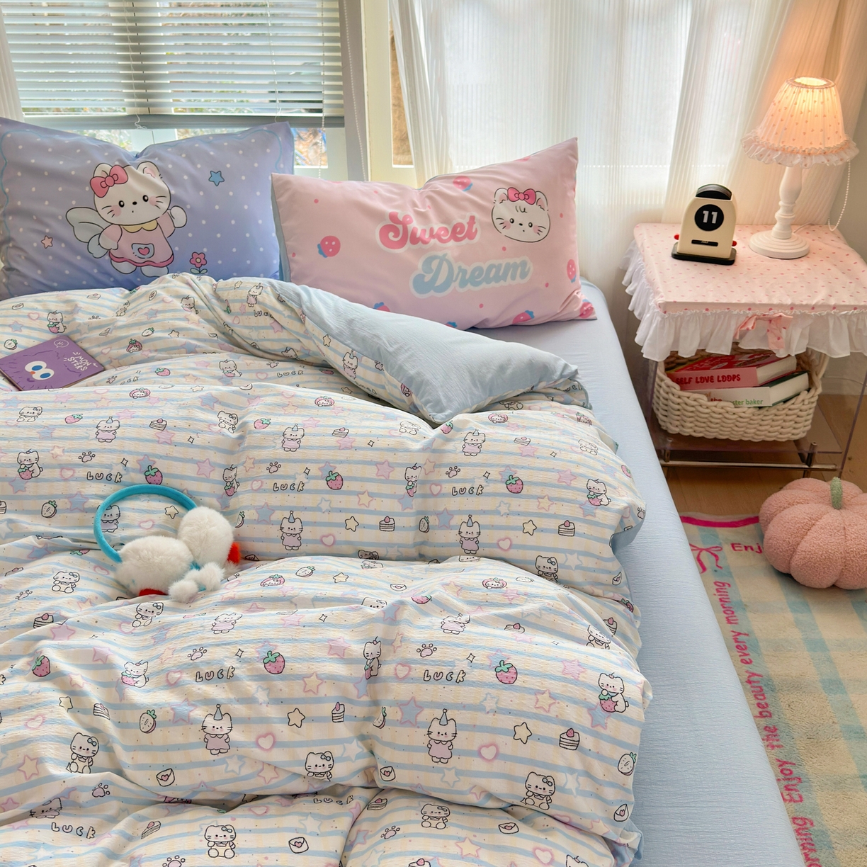 91家纺网 家纺一手货源 找家纺 一霖家纺 2026新款云感皱皱纱小清新印花数码系列四件套 小红书爆款 切块蛋糕猫