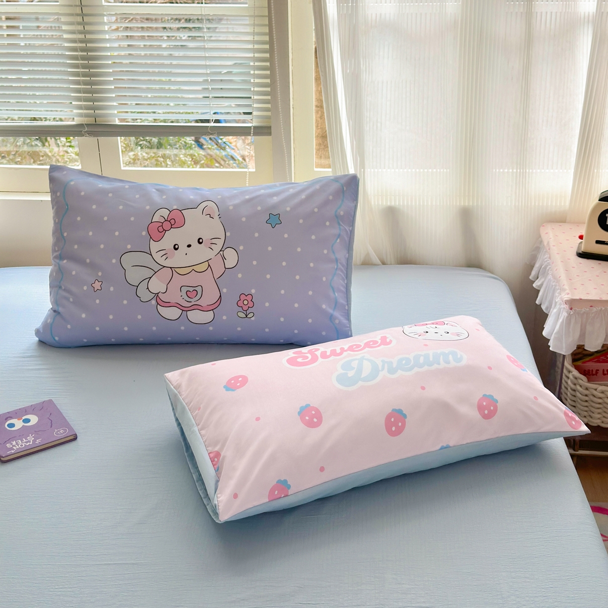 91家纺网 家纺一手货源 找家纺 一霖家纺 2026新款云感皱皱纱小清新印花数码系列四件套 小红书爆款 切块蛋糕猫