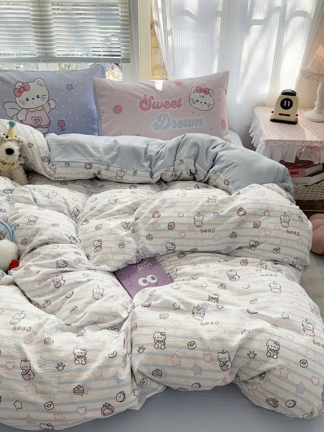 91家纺网 家纺一手货源 找家纺 一霖家纺 2026新款云感皱皱纱小清新印花数码系列四件套 小红书爆款 切块蛋糕猫