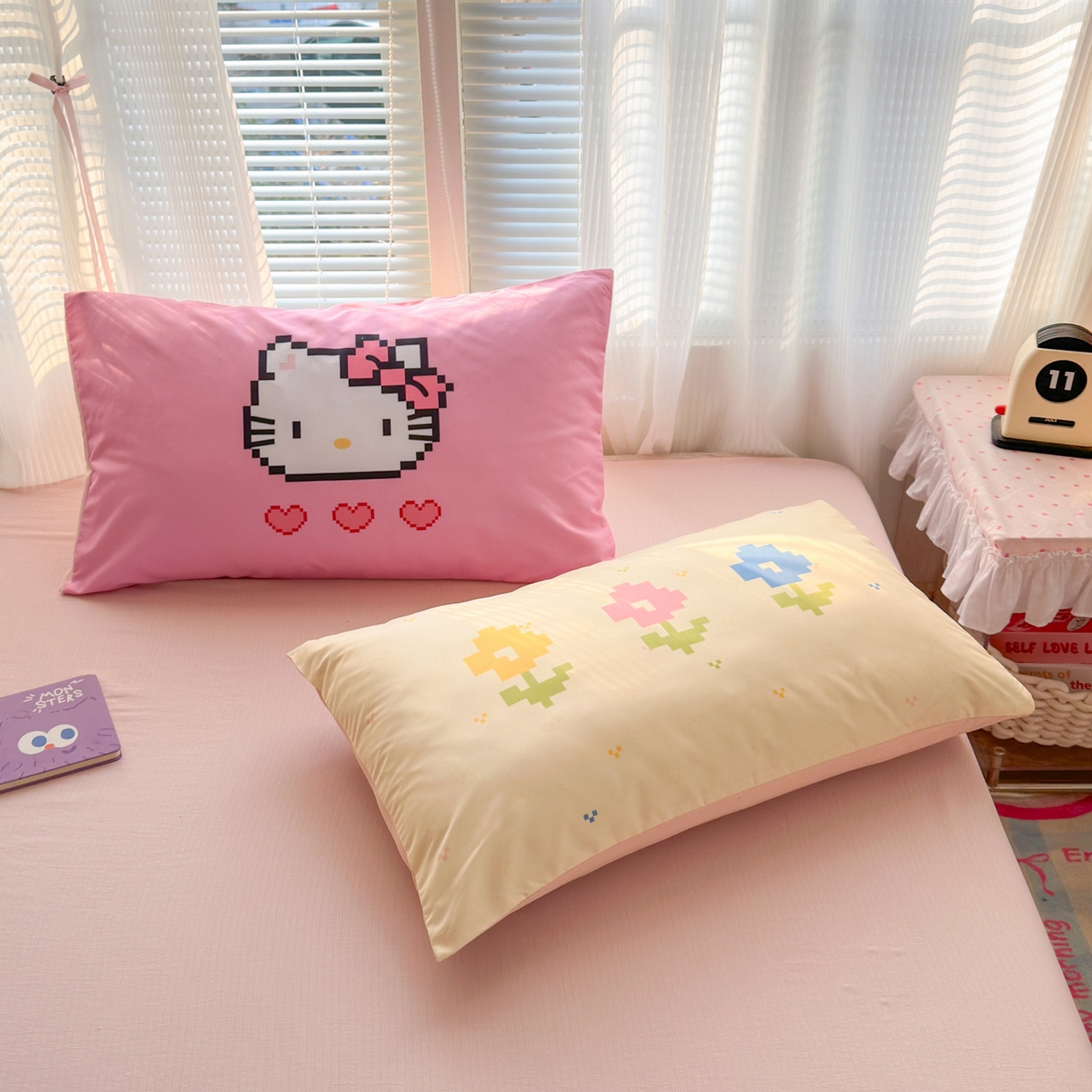 91家纺网 家纺一手货源 找家纺 一霖家纺 2026新款云感皱皱纱小清新印花数码系列四件套 小红书爆款 像素小猫