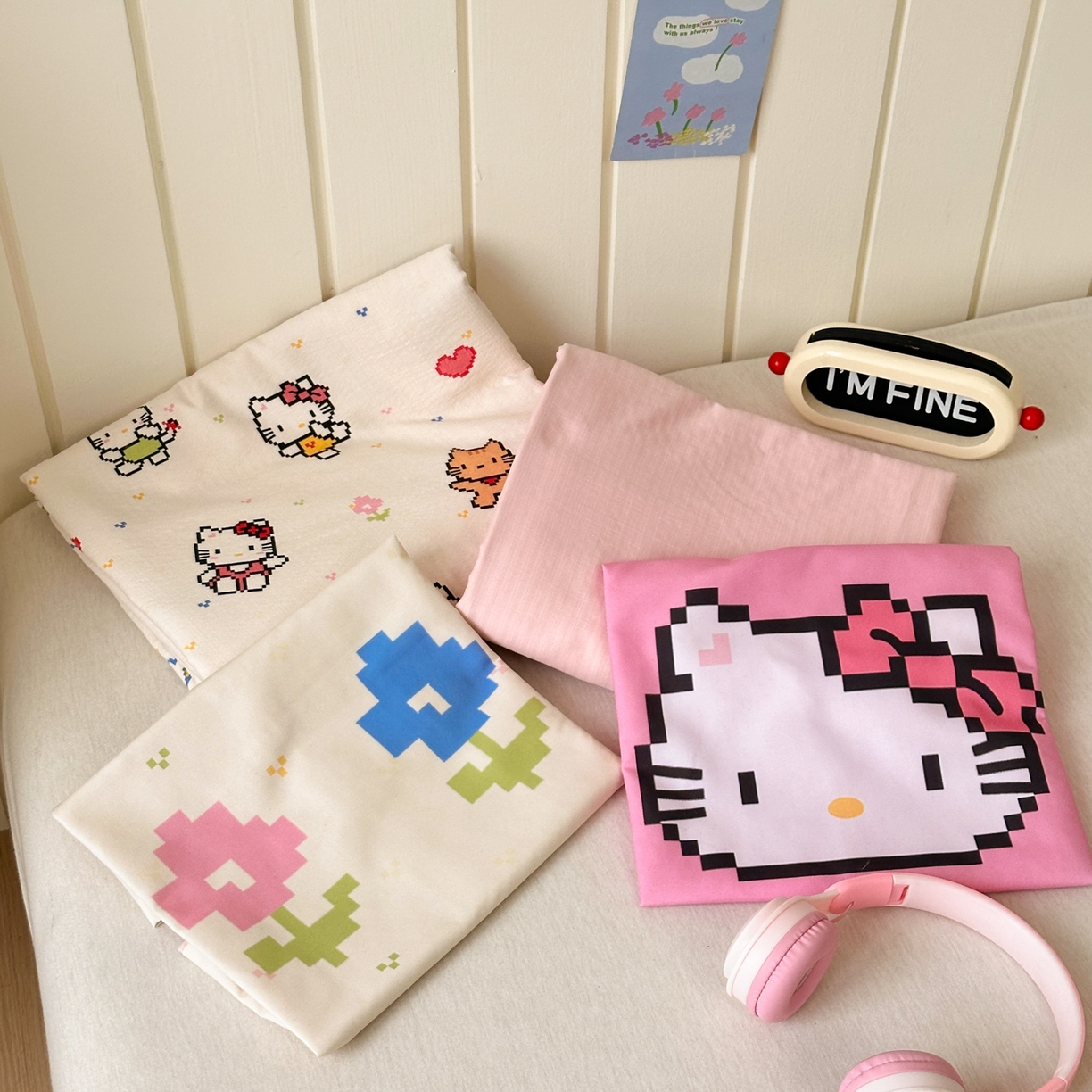 91家纺网 家纺一手货源 找家纺 一霖家纺 2026新款云感皱皱纱小清新印花数码系列四件套 小红书爆款 像素小猫