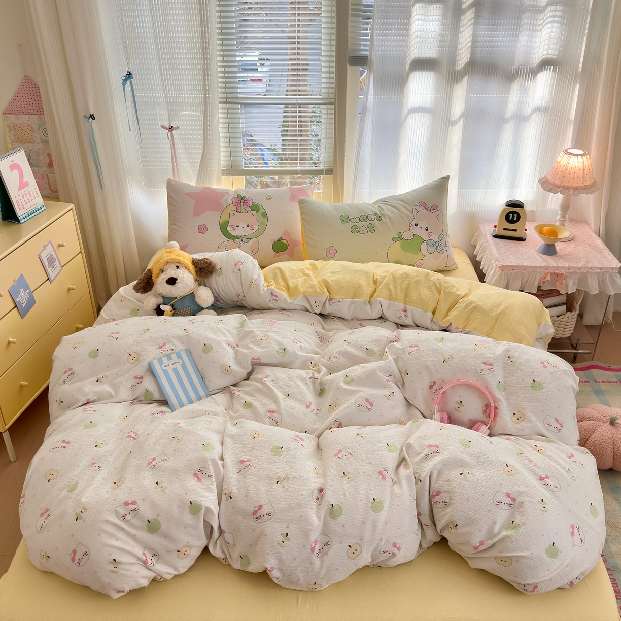 91家纺网 家纺一手货源 找家纺 一霖家纺 2026新款云感皱皱纱小清新印花数码系列四件套 小红书爆款 一口青苹果