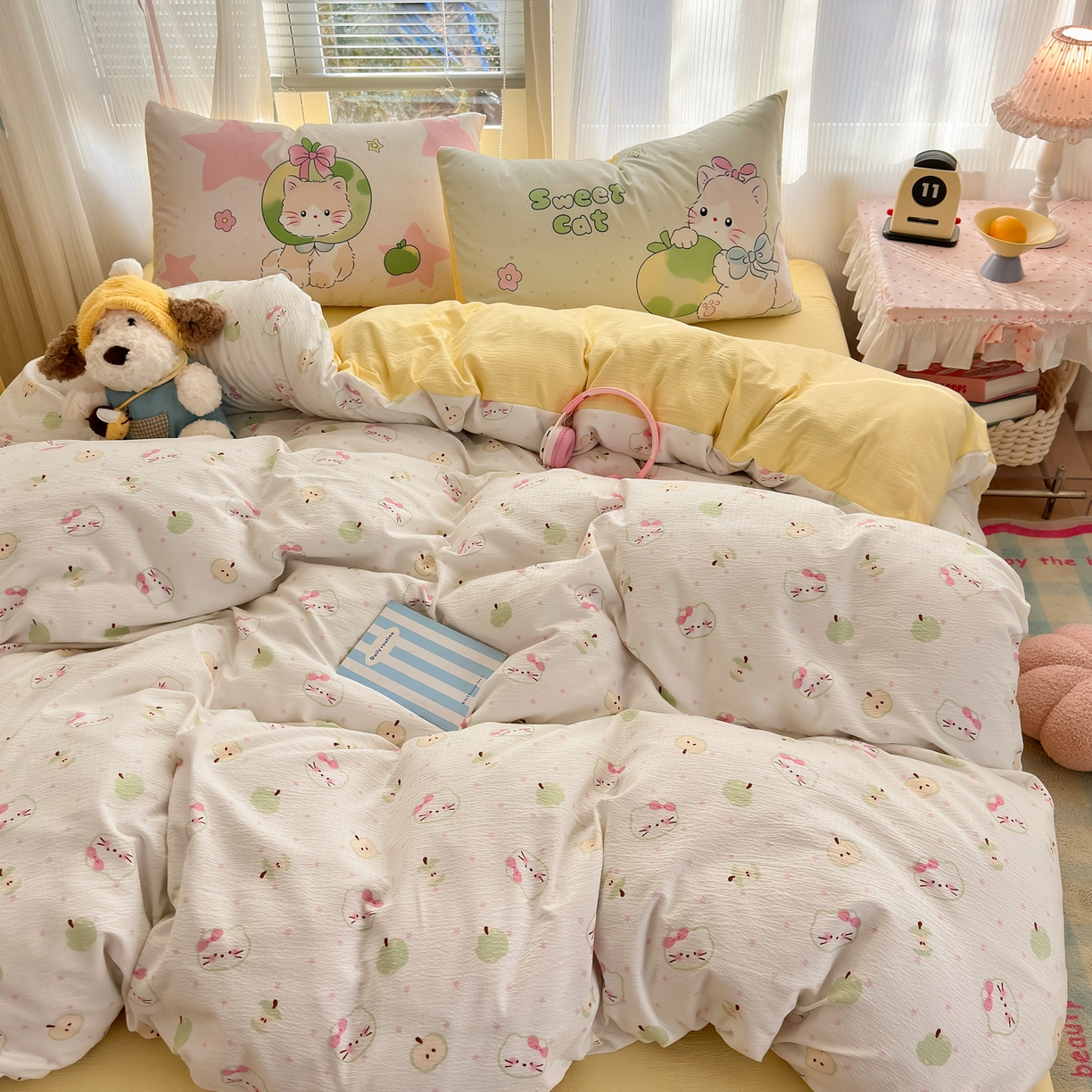 91家纺网 家纺一手货源 找家纺 一霖家纺 2026新款云感皱皱纱小清新印花数码系列四件套 小红书爆款 一口青苹果