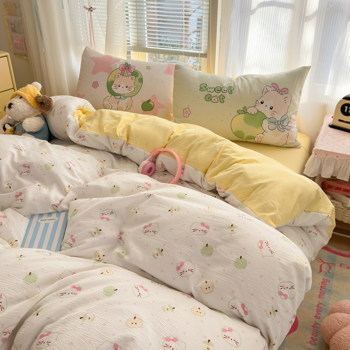 91家纺网 家纺一手货源 找家纺 一霖家纺 2026新款云感皱皱纱小清新印花数码系列四件套 小红书爆款 一口青苹果