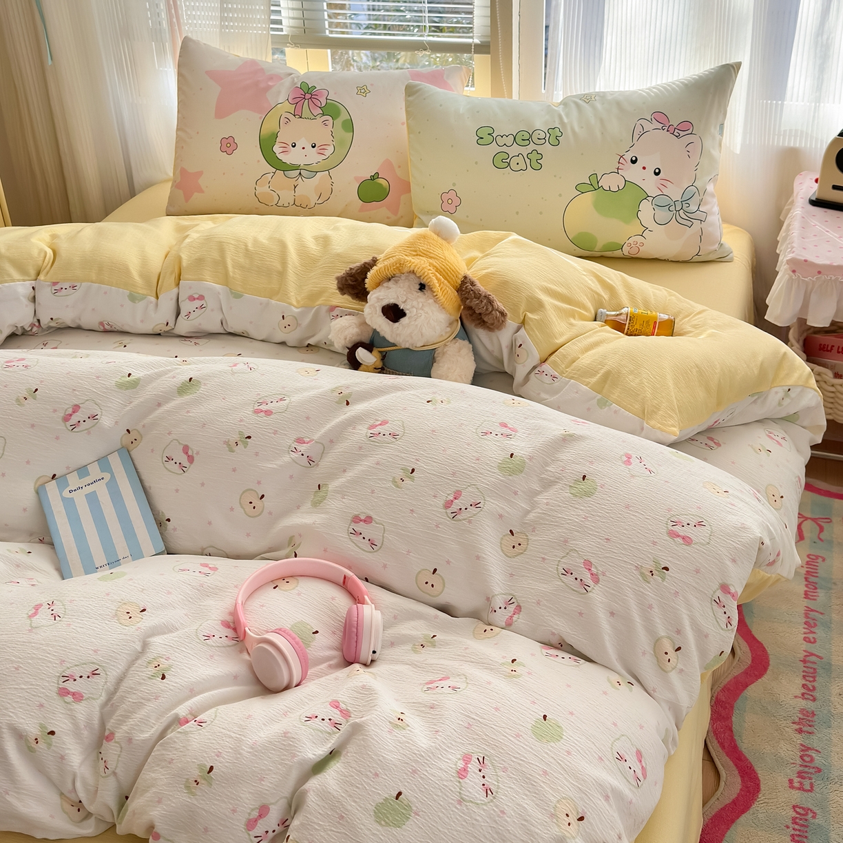 91家纺网 家纺一手货源 找家纺 一霖家纺 2026新款云感皱皱纱小清新印花数码系列四件套 小红书爆款 一口青苹果