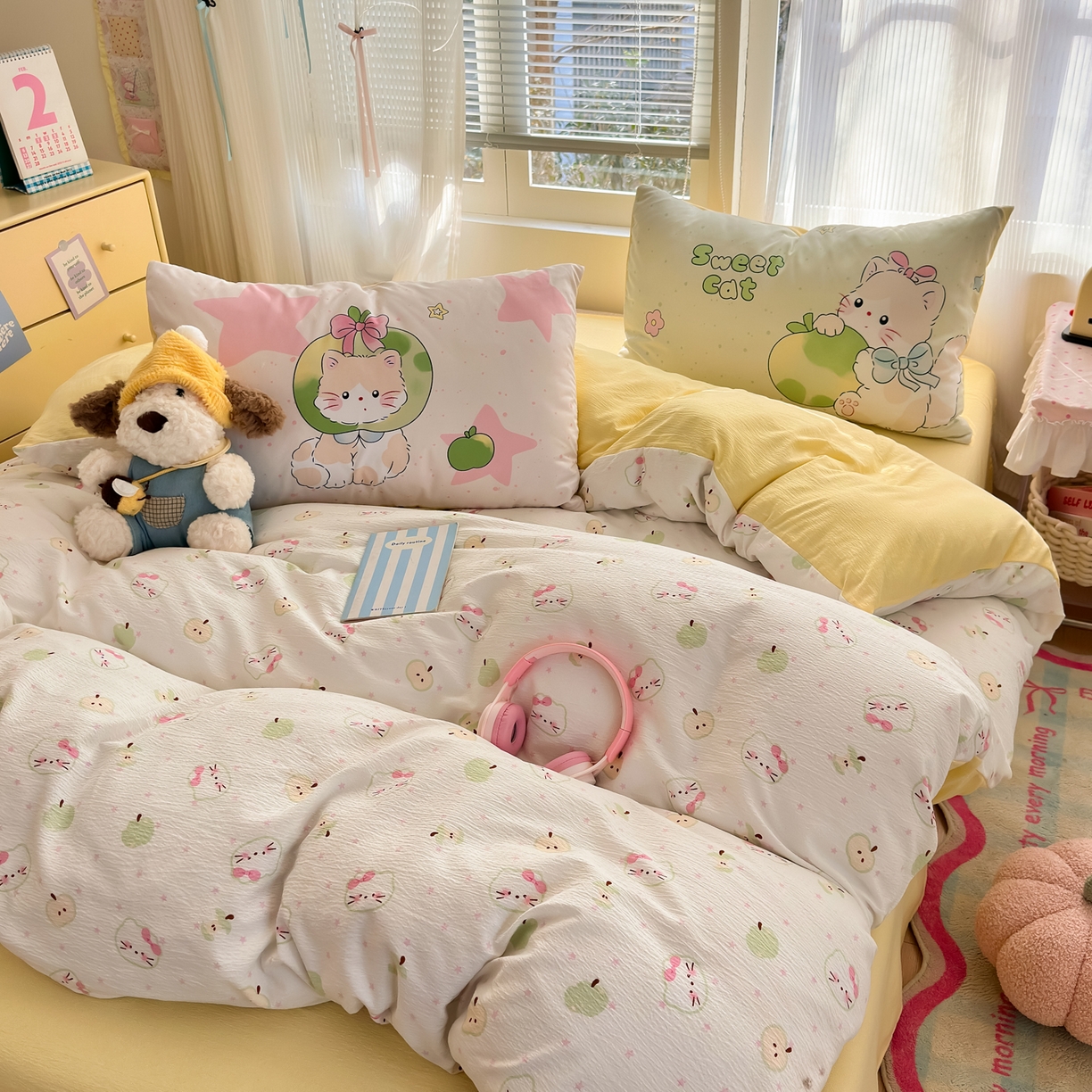 91家纺网 家纺一手货源 找家纺 一霖家纺 2026新款云感皱皱纱小清新印花数码系列四件套 小红书爆款 一口青苹果