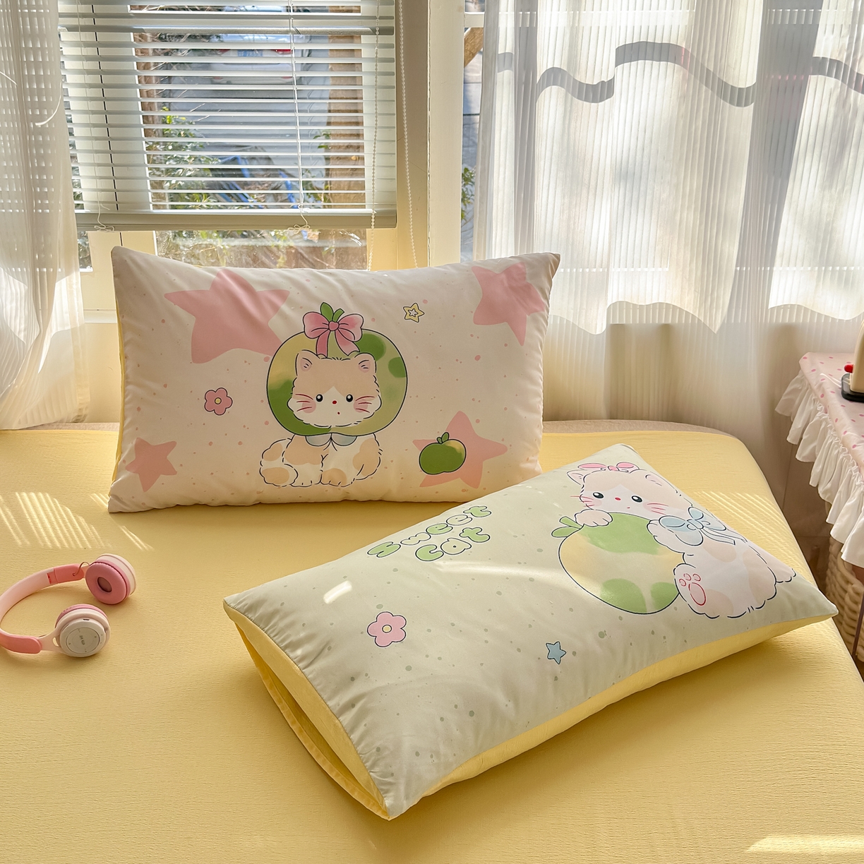 91家纺网 家纺一手货源 找家纺 一霖家纺 2026新款云感皱皱纱小清新印花数码系列四件套 小红书爆款 一口青苹果