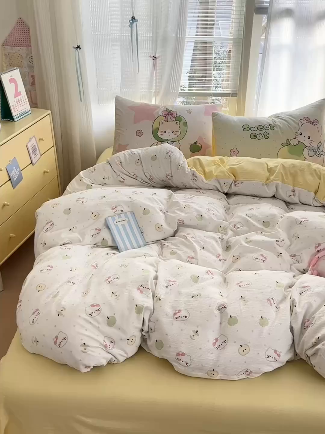 91家纺网 家纺一手货源 找家纺 一霖家纺 2026新款云感皱皱纱小清新印花数码系列四件套 小红书爆款 一口青苹果