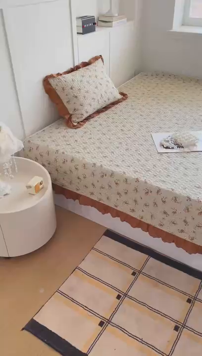 91家纺网 家纺一手货源 找家纺 暖居 2026新款支持定制法式花边纯棉榻榻米四件套全棉大炕盖三件套四季通用 浅咖