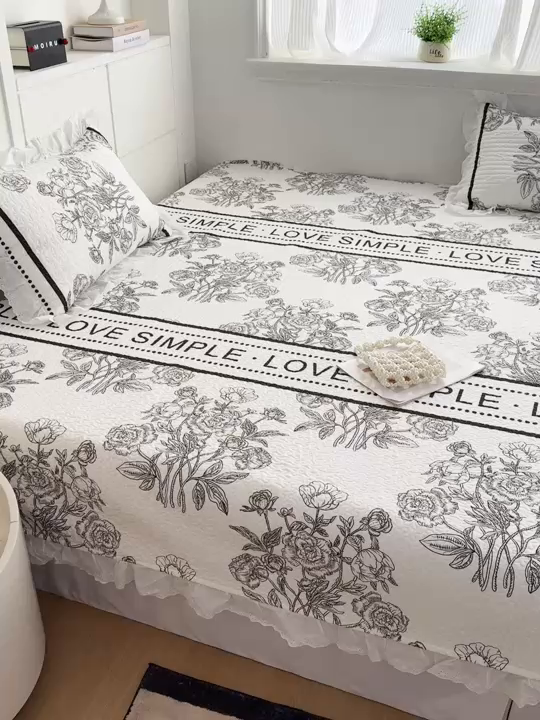 91家纺网 家纺一手货源 找家纺 暖居 2026新款支持定制法式花边纯棉榻榻米四件套全棉大炕盖三件套四季通用 晨暮间