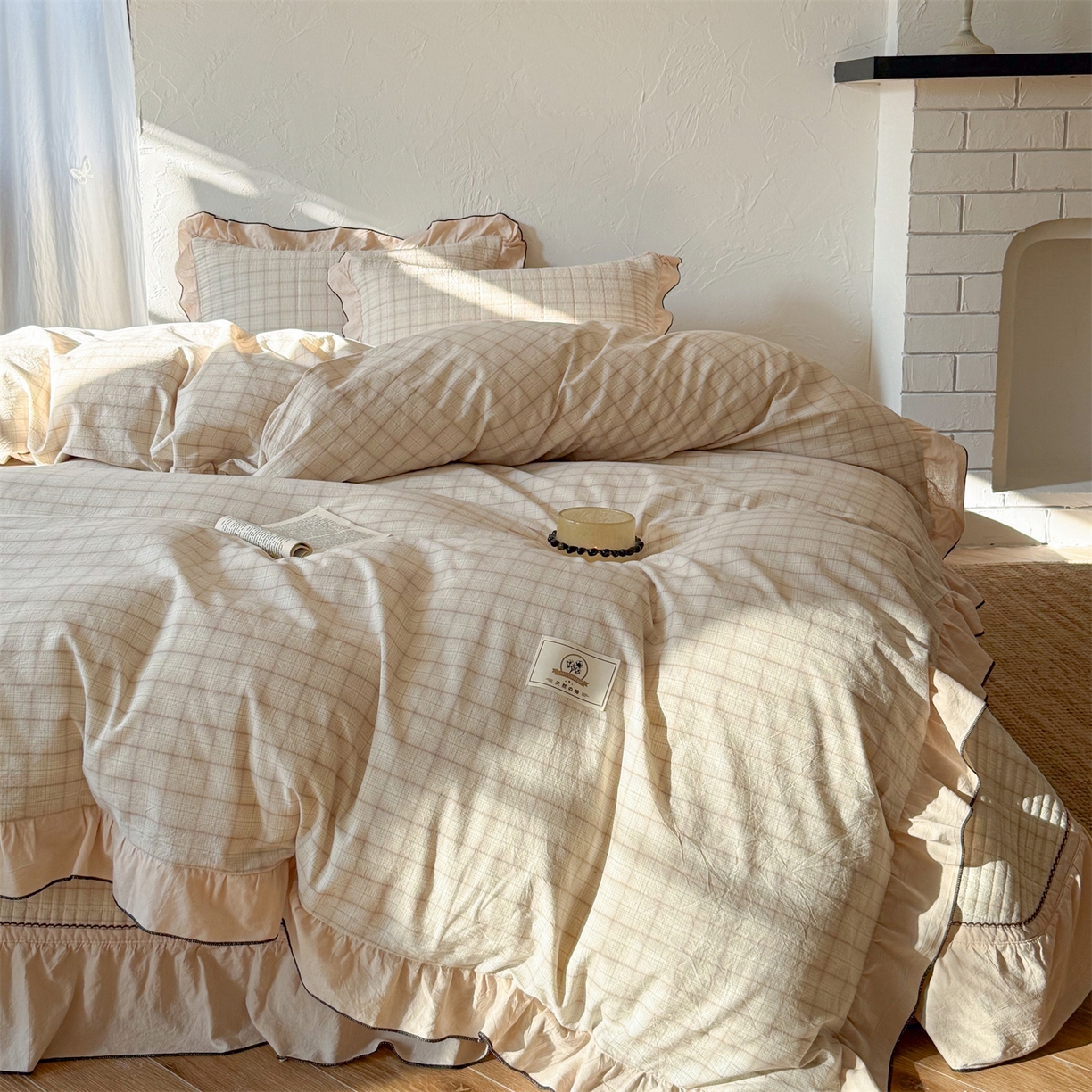 91家纺网 家纺一手货源 找家纺 （总）乐野家居 2026新款全棉色织水洗棉格致系列-四件套