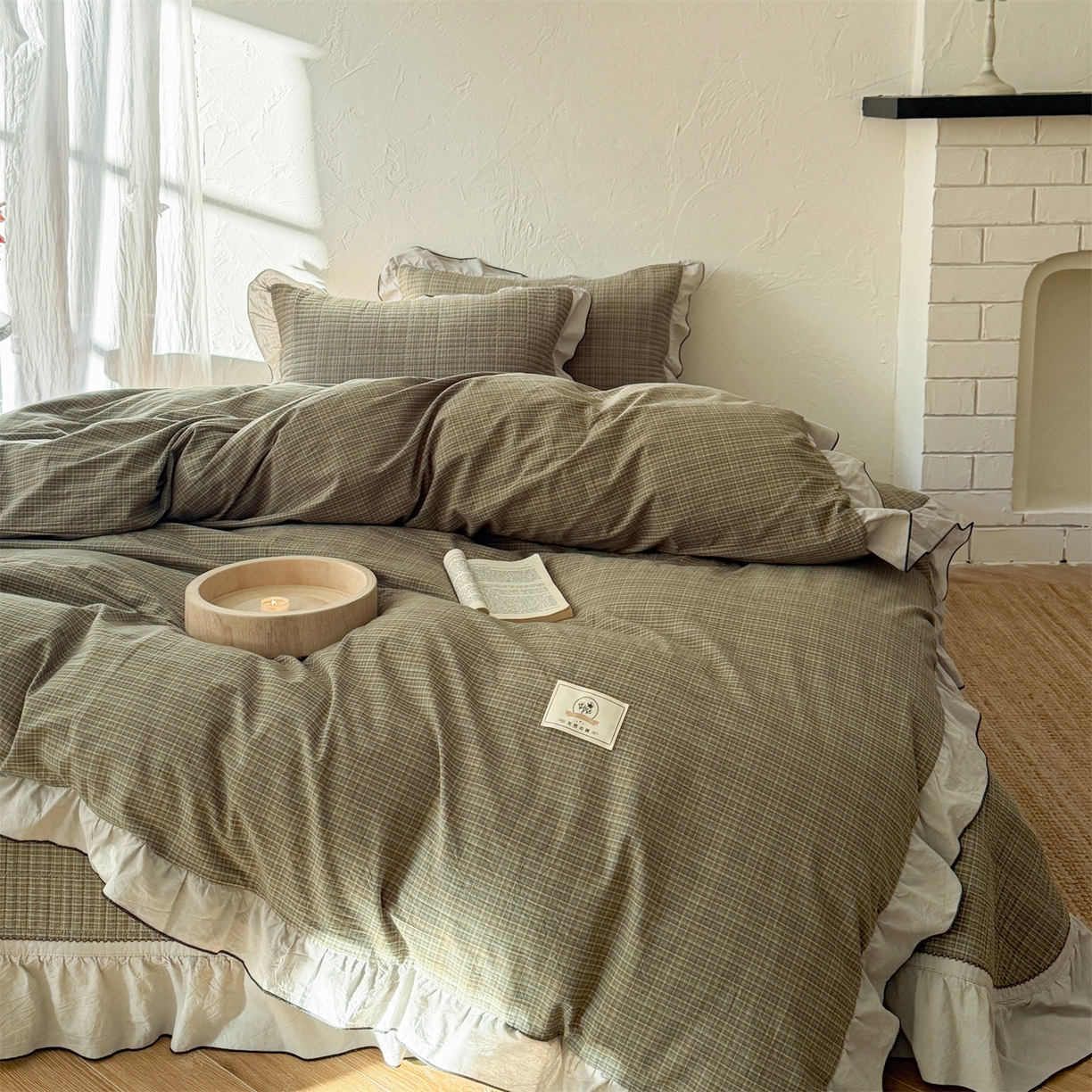 91家纺网 家纺一手货源 找家纺 （总）乐野家居 2026新款全棉色织水洗棉格致系列-四件套