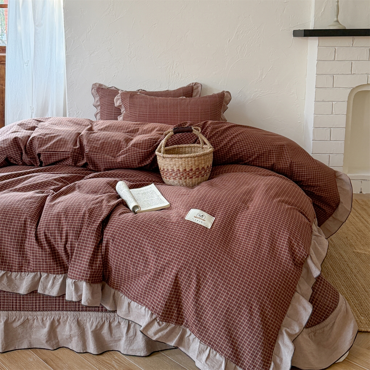 91家纺网 家纺一手货源 找家纺 （总）乐野家居 2026新款全棉色织水洗棉格致系列-四件套