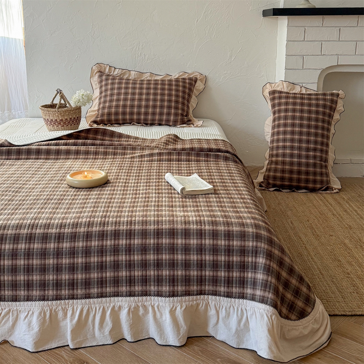 91家纺网 家纺一手货源 找家纺 乐野家居 2026新款全棉色织水洗棉格致系列-四件套 格致-南法棕格