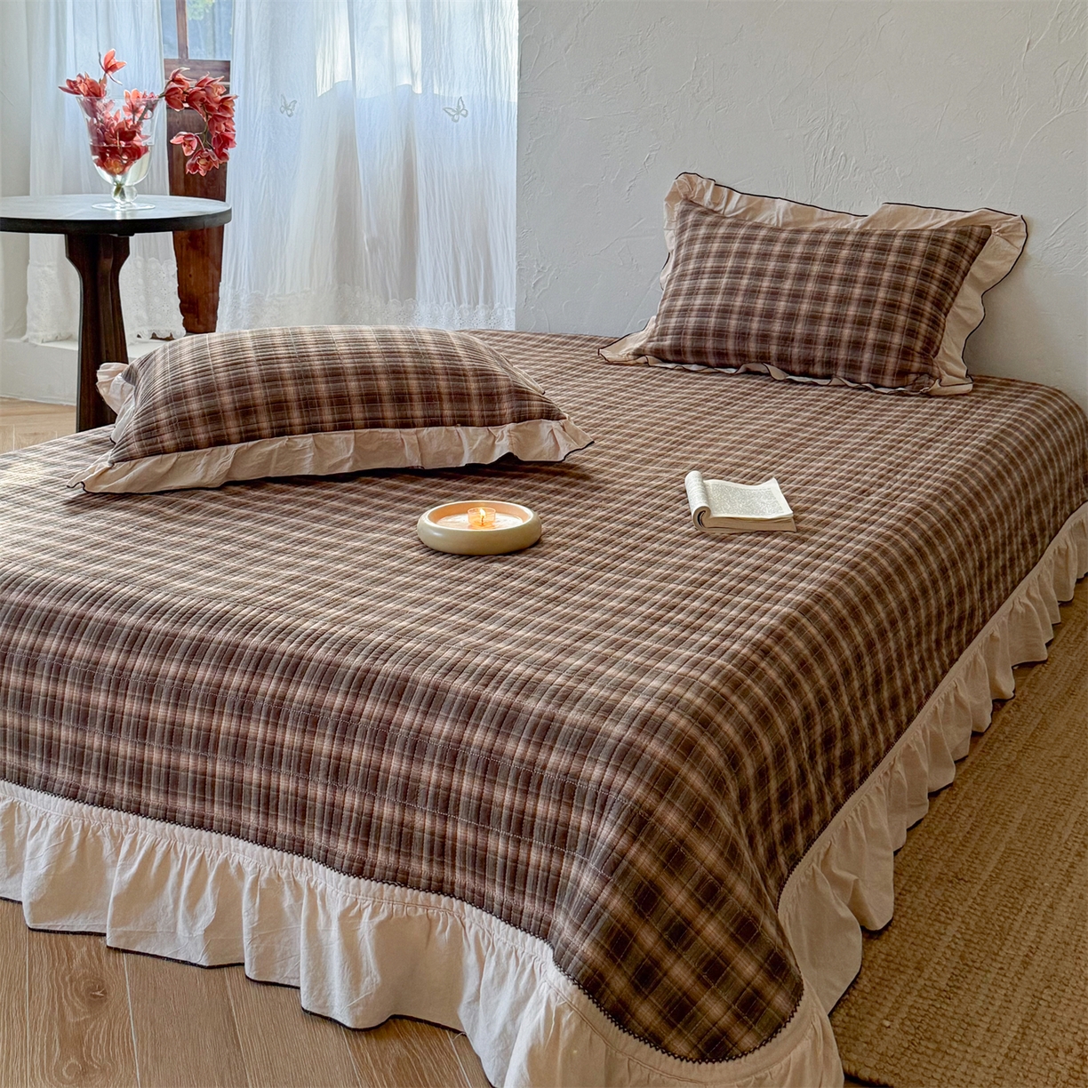 91家纺网 家纺一手货源 找家纺 乐野家居 2026新款全棉色织水洗棉格致系列-四件套 格致-南法棕格