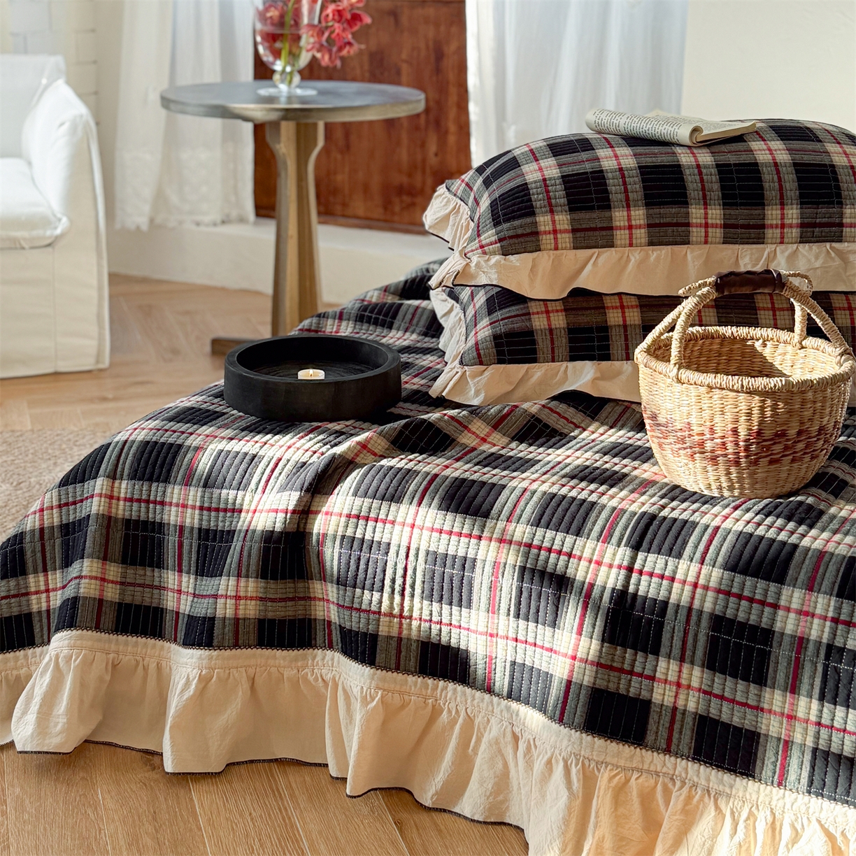 91家纺网 家纺一手货源 找家纺 乐野家居 2026新款全棉色织水洗棉格致系列-四件套 格致-英伦格纹