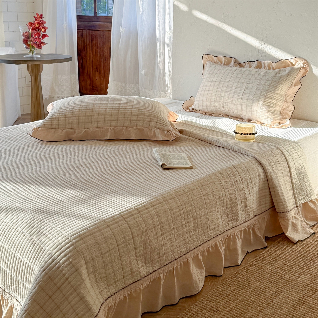 91家纺网 家纺一手货源 找家纺 乐野家居 2026新款全棉色织水洗棉格致系列-四件套 格致-芝士奶格