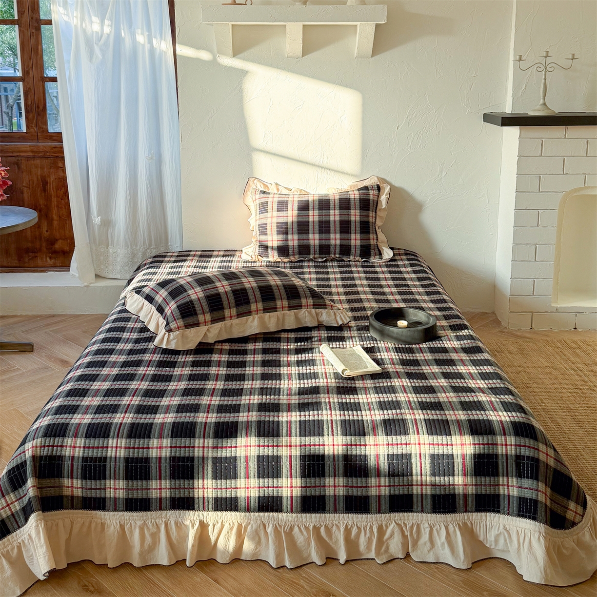 91家纺网 家纺一手货源 找家纺 乐野家居 2026新款全棉色织水洗棉格致系列-四件套 格致-英伦格纹