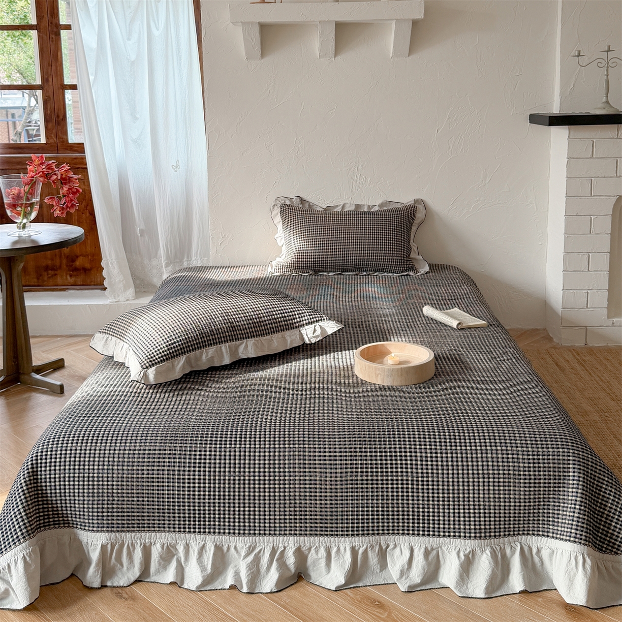 91家纺网 家纺一手货源 找家纺 乐野家居 2026新款全棉色织水洗棉格致系列-四件套 格致-奥利奥