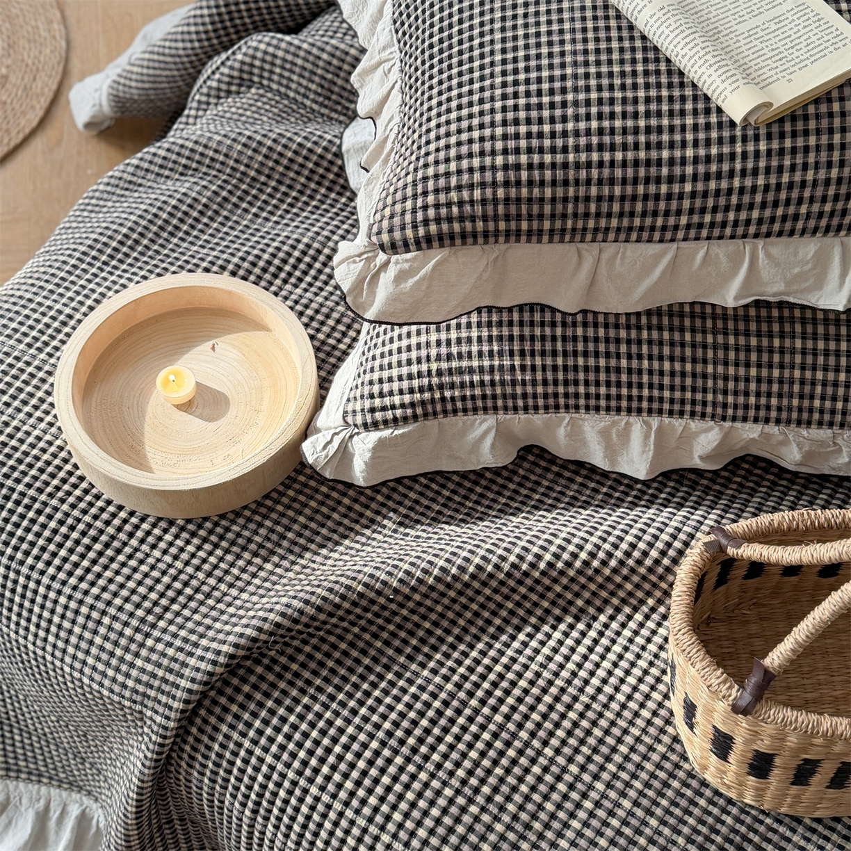 91家纺网 家纺一手货源 找家纺 乐野家居 2026新款全棉色织水洗棉格致系列-四件套 格致-奥利奥