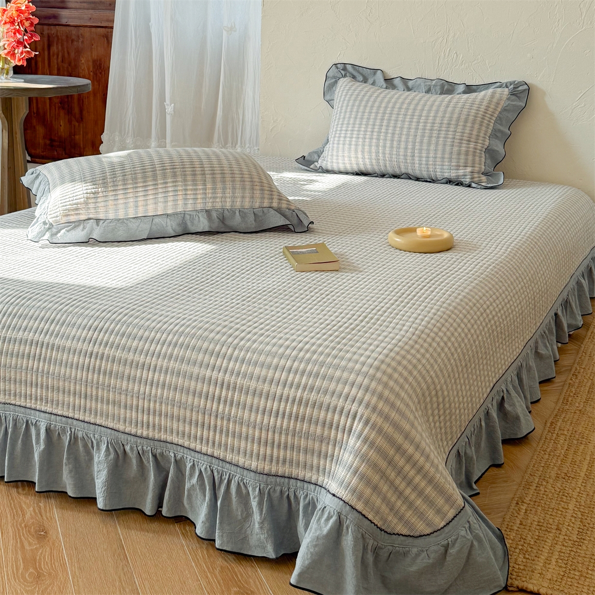 91家纺网 家纺一手货源 找家纺 （总）乐野家居 2026新款全棉色织水洗棉格致系列-单床盖