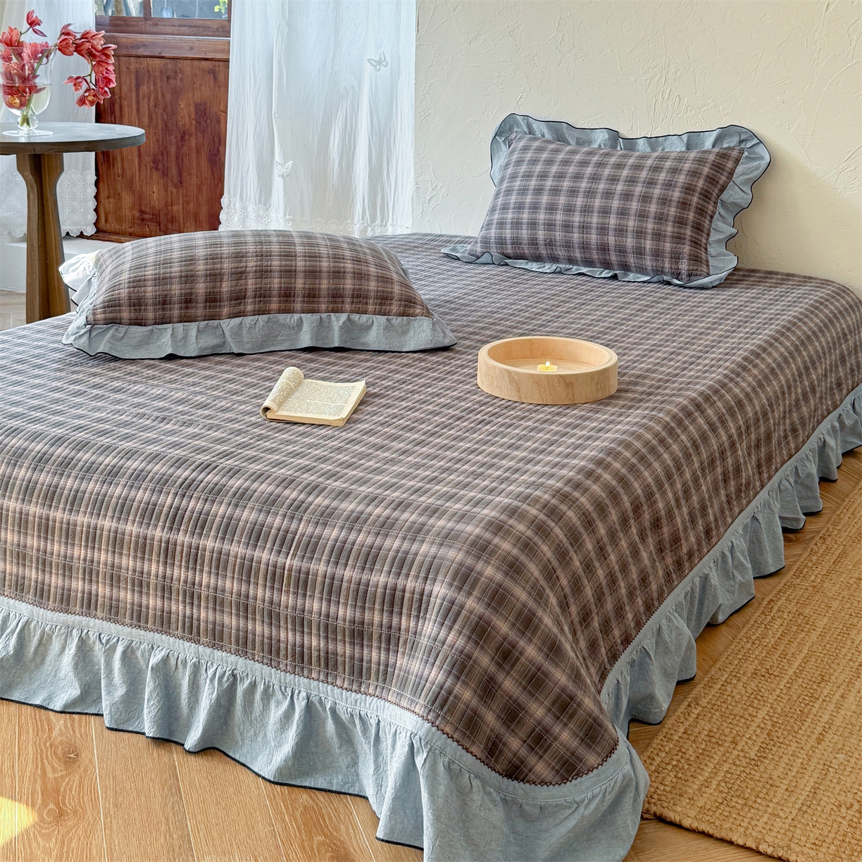 91家纺网 家纺一手货源 找家纺 （总）乐野家居 2026新款全棉色织水洗棉格致系列-单床盖