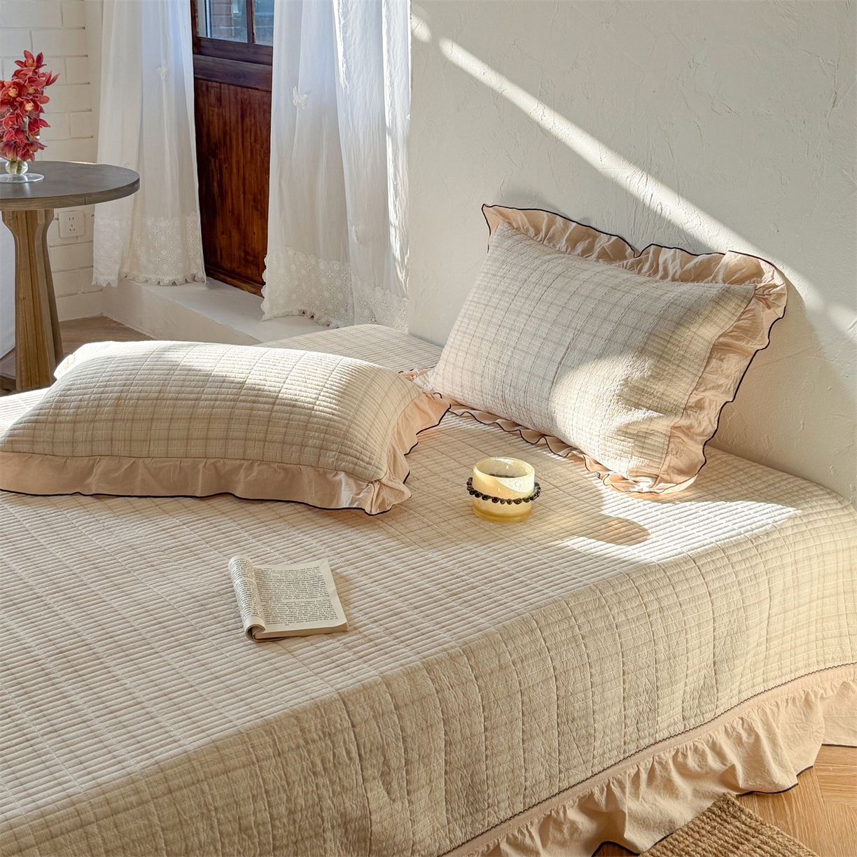 91家纺网 家纺一手货源 找家纺 乐野家居 2026新款全棉色织水洗棉格致系列-单床盖 格致-芝士奶格