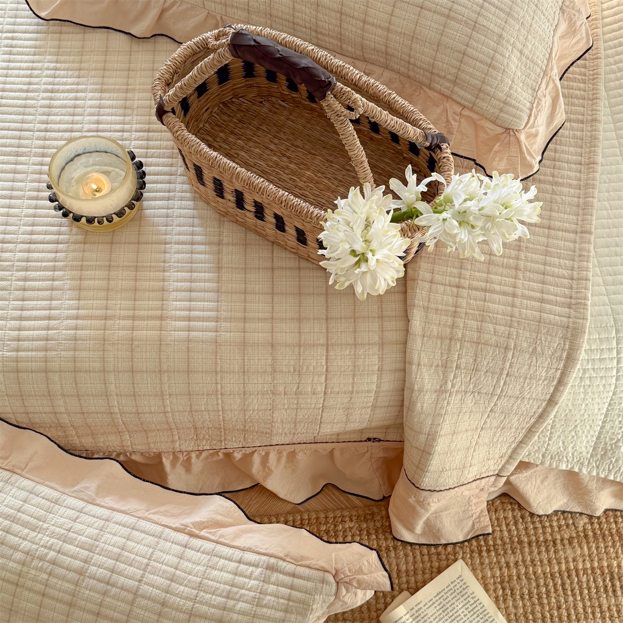 91家纺网 家纺一手货源 找家纺 乐野家居 2026新款全棉色织水洗棉格致系列-单床盖 格致-芝士奶格