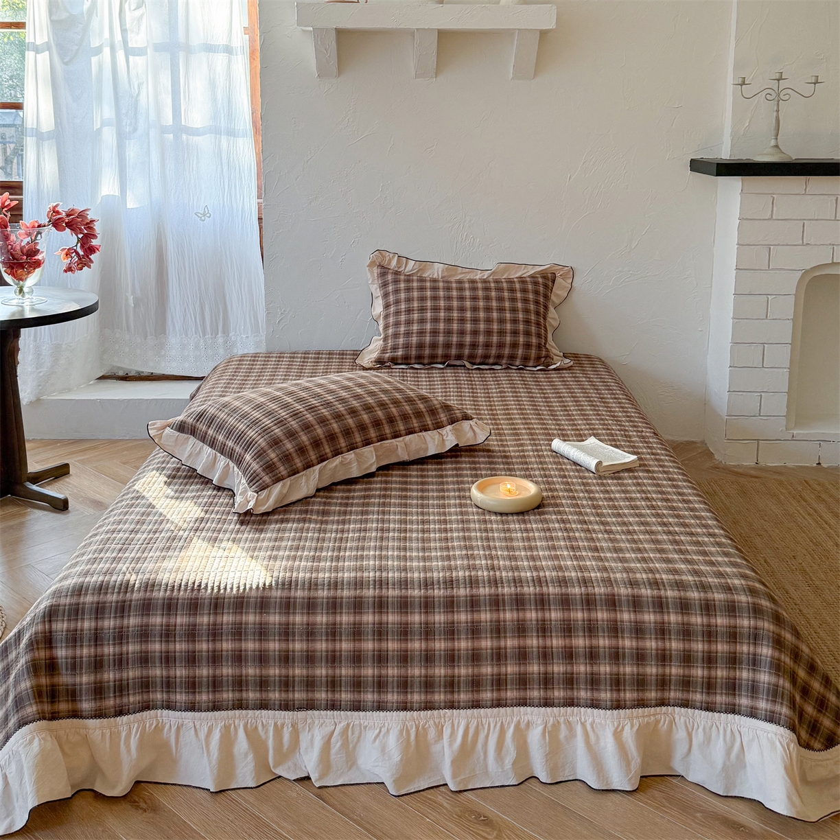 91家纺网 家纺一手货源 找家纺 乐野家居 2026新款全棉色织水洗棉格致系列-单床盖 格致-南法棕格