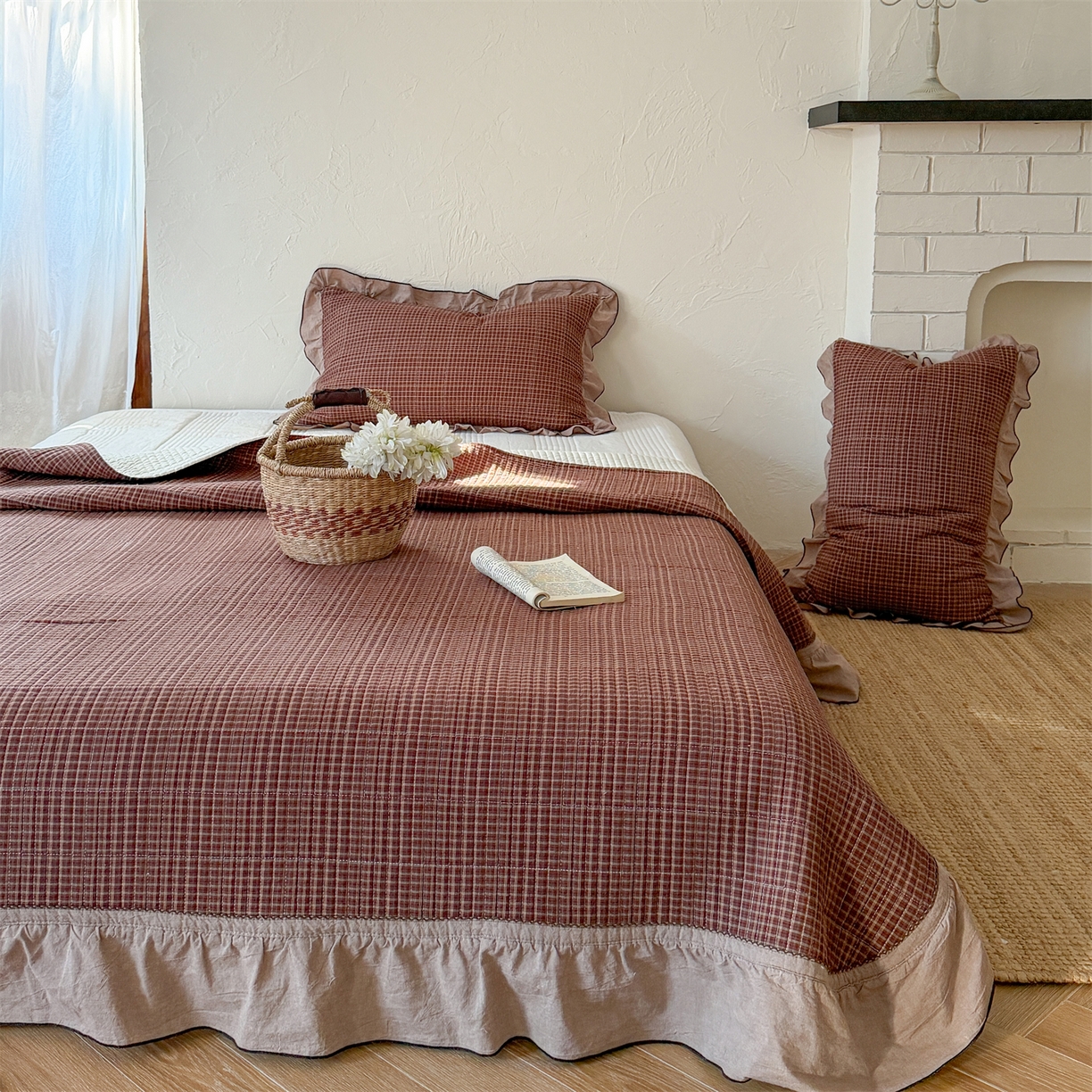 91家纺网 家纺一手货源 找家纺 （总）乐野家居 2026新款全棉色织水洗棉格致系列-单床盖