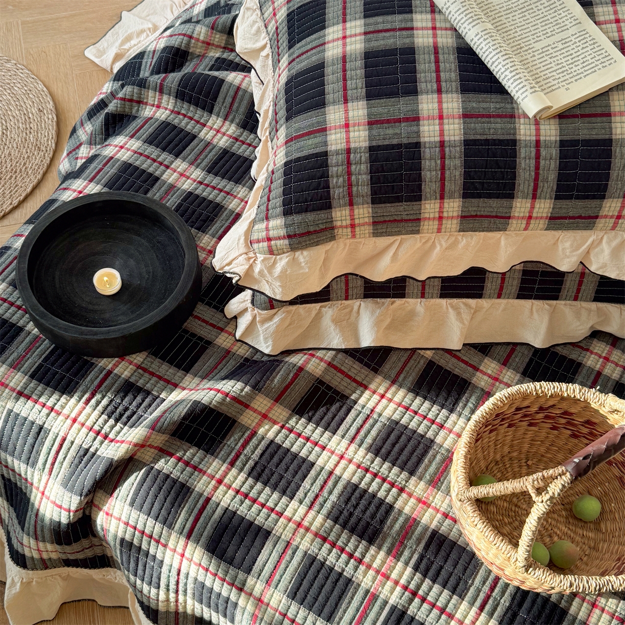 91家纺网 家纺一手货源 找家纺 乐野家居 2026新款全棉色织水洗棉格致系列-单床盖 格致-英伦格纹