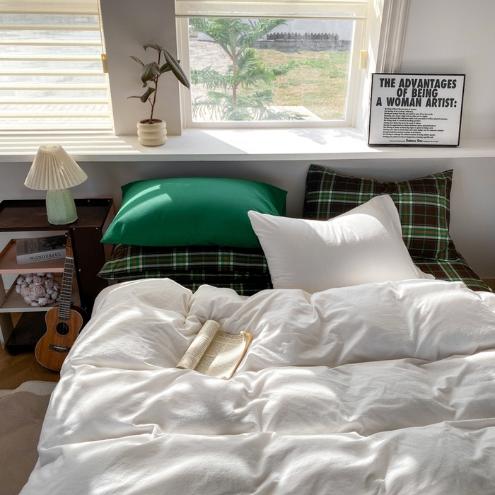 （总）对白 2026新款全棉色织水洗棉四件套-云舞白