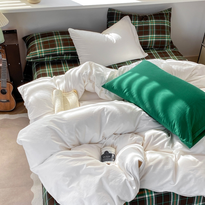 91家纺网 家纺一手货源 找家纺 （总）对白 2026新款全棉色织水洗棉四件套-云舞白