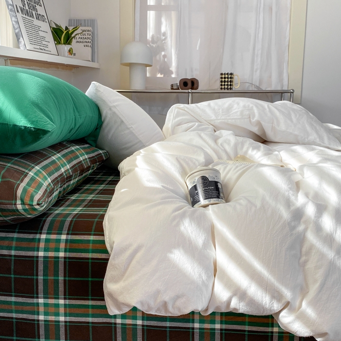 91家纺网 家纺一手货源 找家纺 （总）对白 2026新款全棉色织水洗棉四件套-云舞白