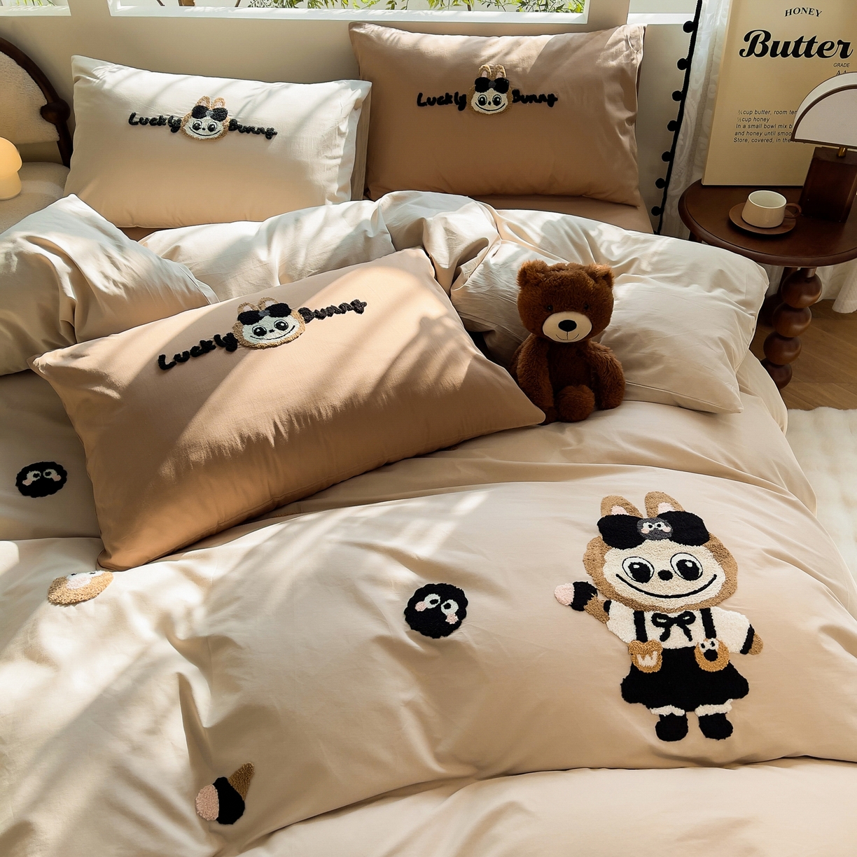 91家纺网 家纺一手货源 找家纺 炫拼家纺 2026新款卡通满版毛巾绣A类全棉40支水洗棉四件套-星辰系列 星辰-甜甜兔