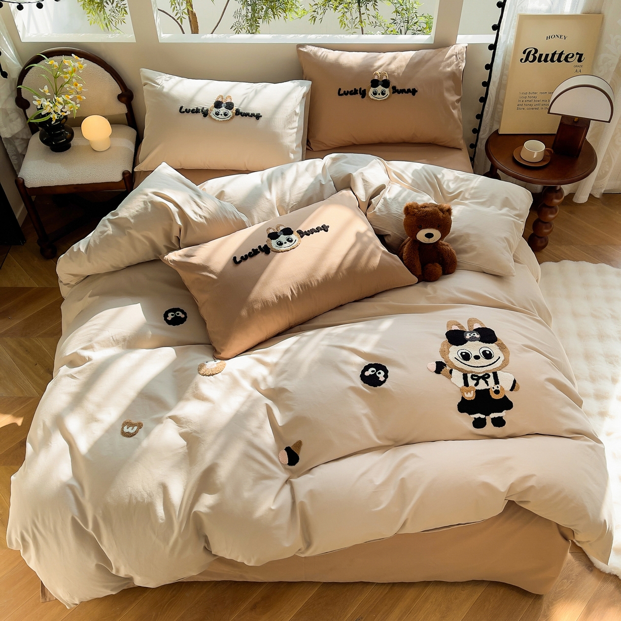 91家纺网 家纺一手货源 找家纺 炫拼家纺 2026新款卡通满版毛巾绣A类全棉40支水洗棉四件套-星辰系列 星辰-甜甜兔