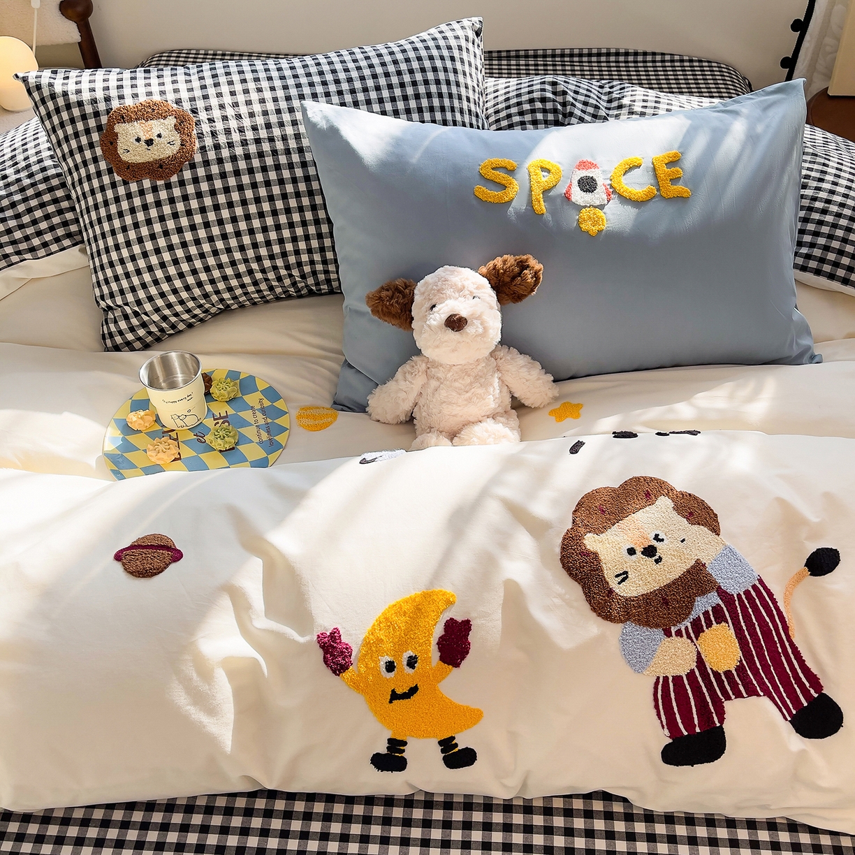 炫拼家纺 2026新款卡通满版毛巾绣A类全棉40支水洗棉四件套-星辰系列 星辰-宇宙小狮子