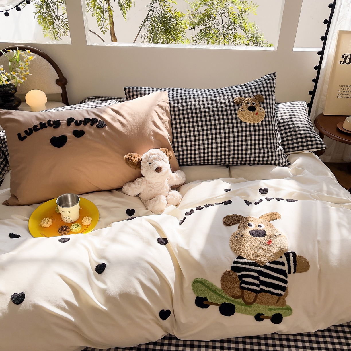 91家纺网 家纺一手货源 找家纺 炫拼家纺 2026新款卡通满版毛巾绣A类全棉40支水洗棉四件套-星辰系列 星辰-滑板狗