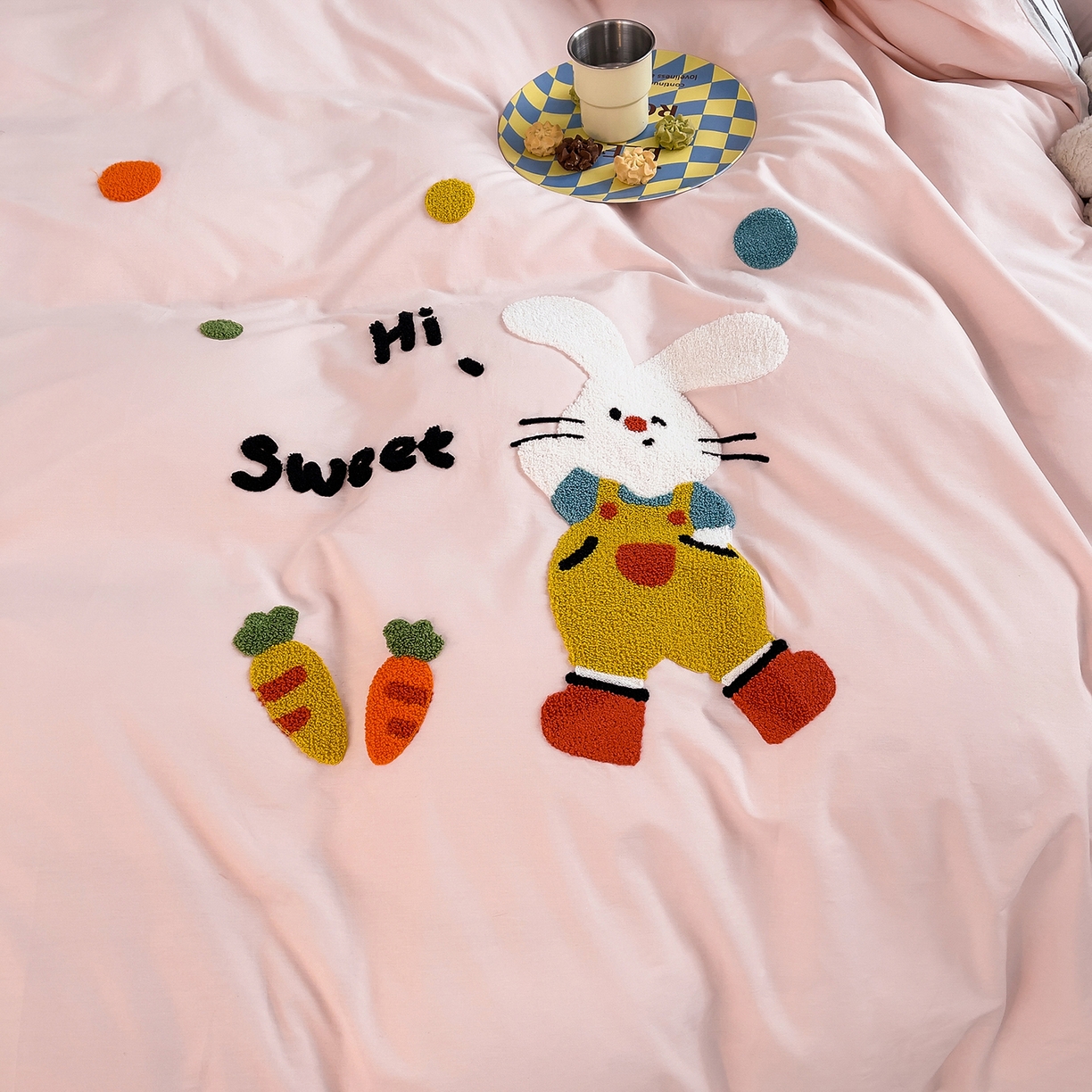 91家纺网 家纺一手货源 找家纺 炫拼家纺 2026新款卡通满版毛巾绣A类全棉40支水洗棉四件套-星辰系列 星辰-波点兔