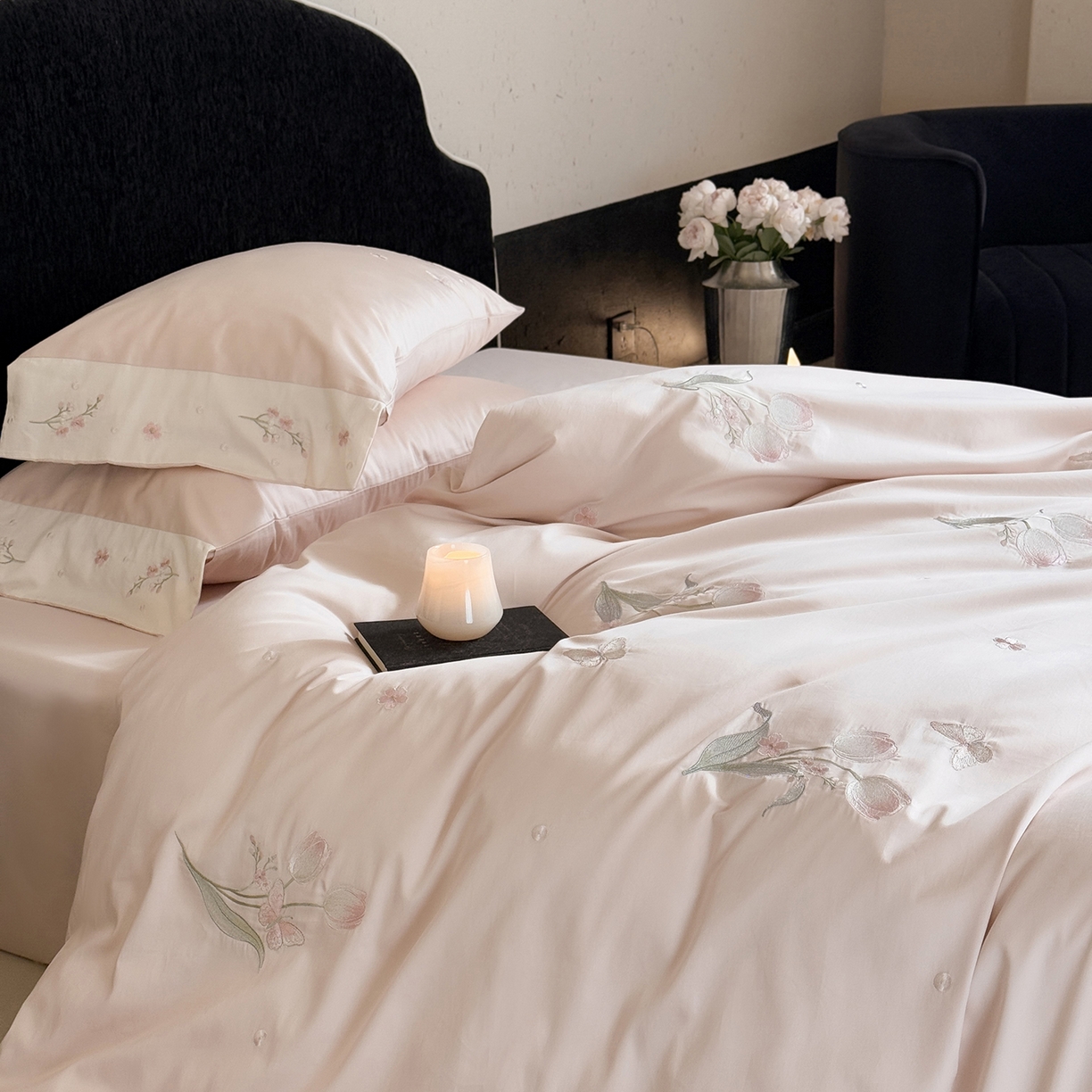 （总）鹿班家居 2026春季新品100S长绒棉精密刺绣系列四件套-悦己如花（标准会员-20元)