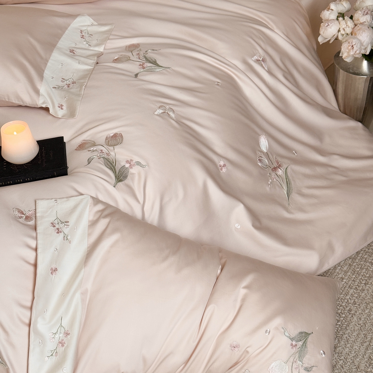 91家纺网 家纺一手货源 找家纺 （总）鹿班家居 2026春季新品100S长绒棉精密刺绣系列四件套-悦己如花（标准会员-20元)