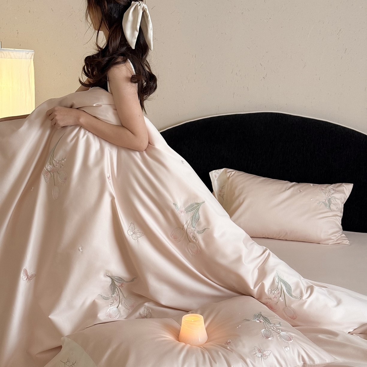 91家纺网 家纺一手货源 找家纺 （总）鹿班家居 2026春季新品100S长绒棉精密刺绣系列四件套-悦己如花（标准会员-20元)